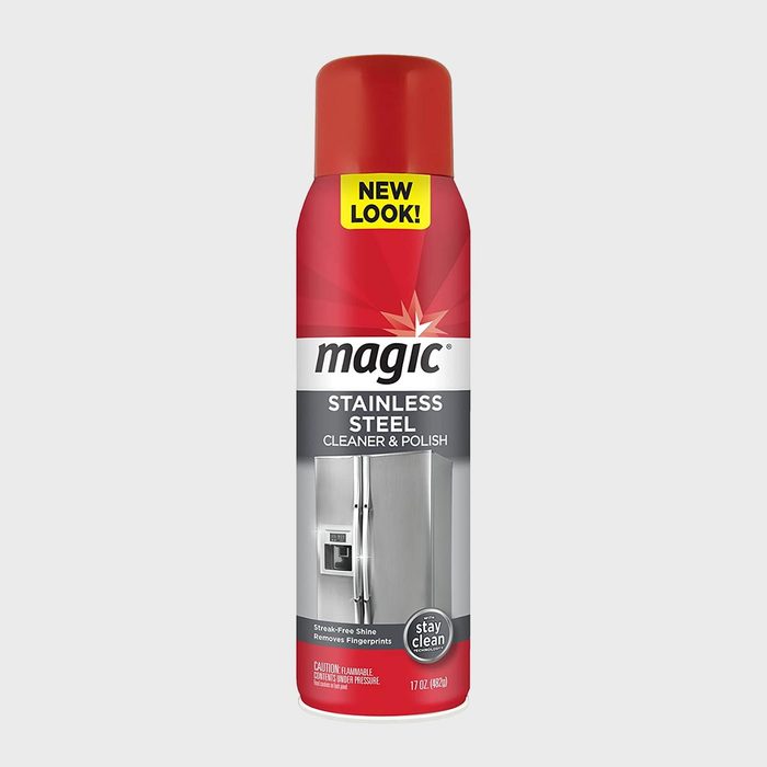 A red spray can labeled 