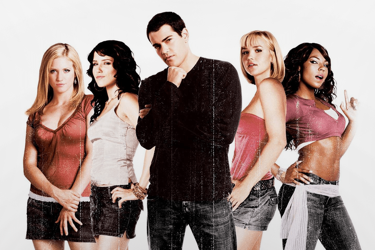 Five people pose confidently, wearing casual outfits against a plain white background.