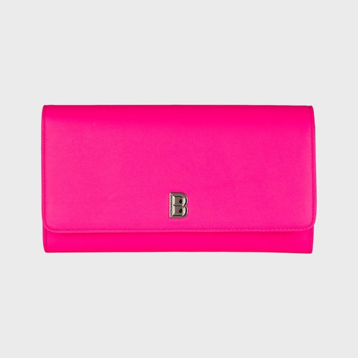 Pink wallet displaying a metallic 