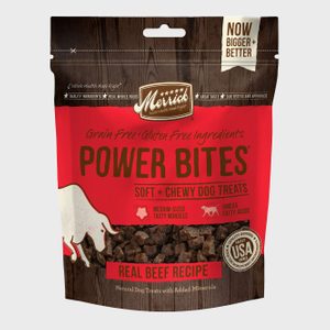 Bag shows dog treats labeled 