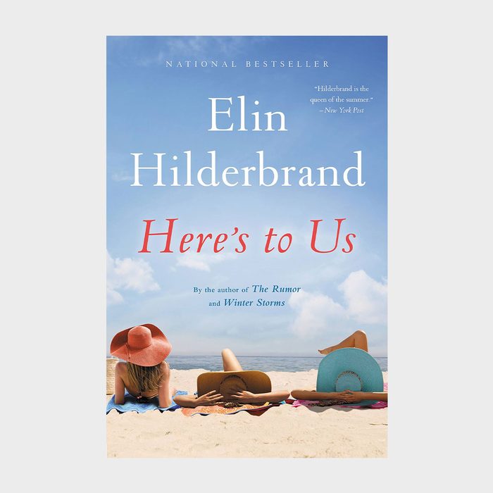 Two people sunbathe on a sandy beach, wearing large hats, under a clear blue sky. Book cover text: 