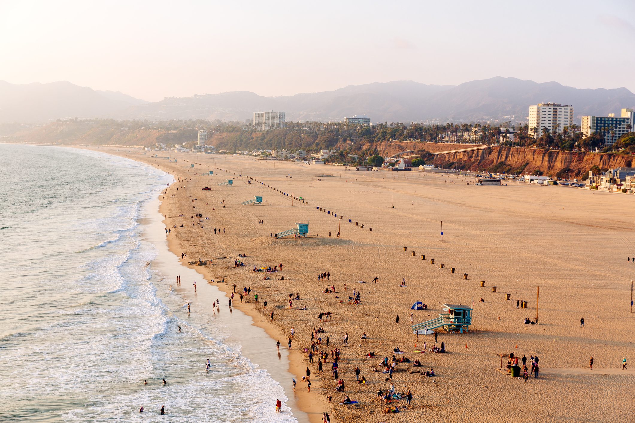 Santa Monica beach, aerial view, Los Angeles, California