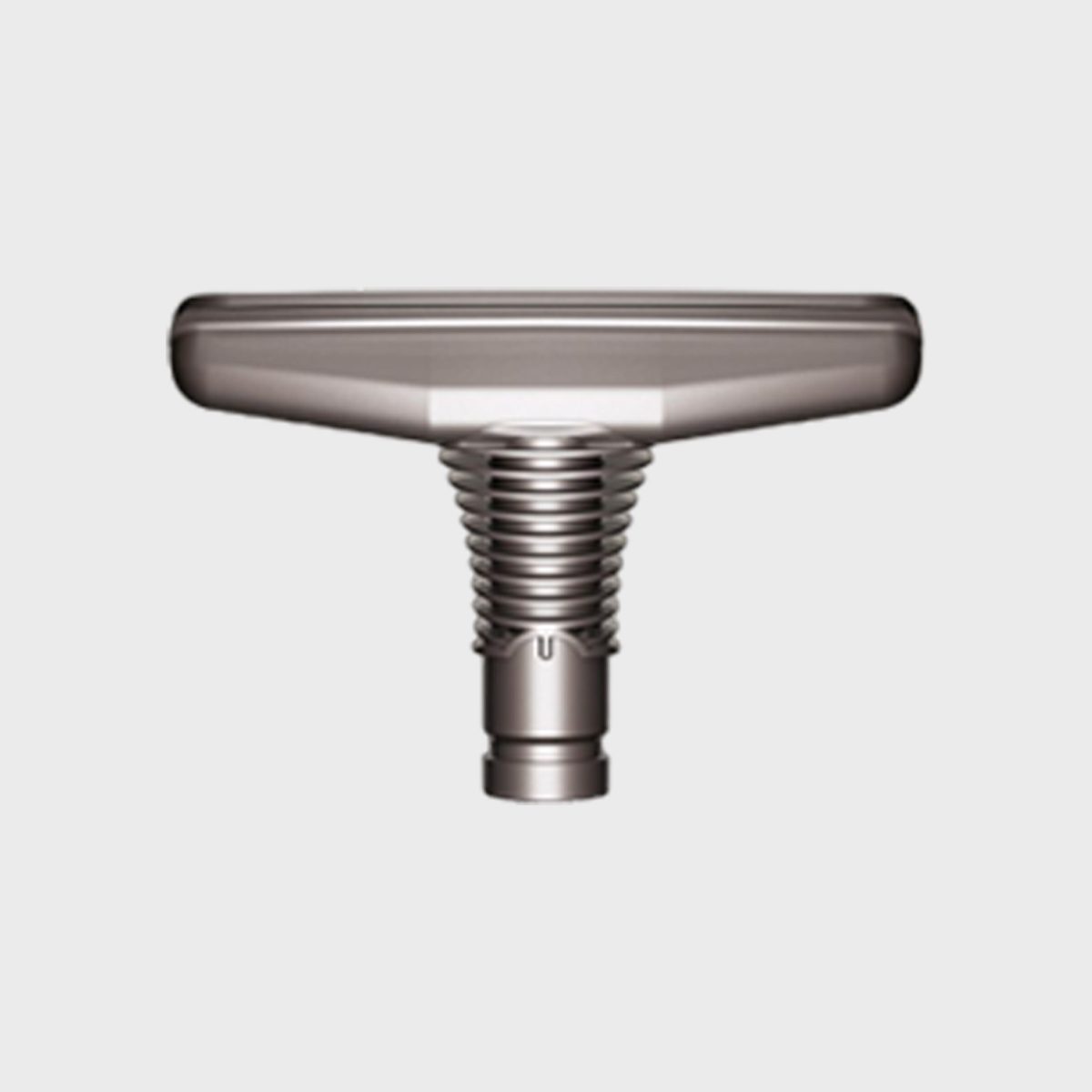 Metallic tool head, metallic with a flat top and ribbed tapered neck, positioned centrally against a plain white background.