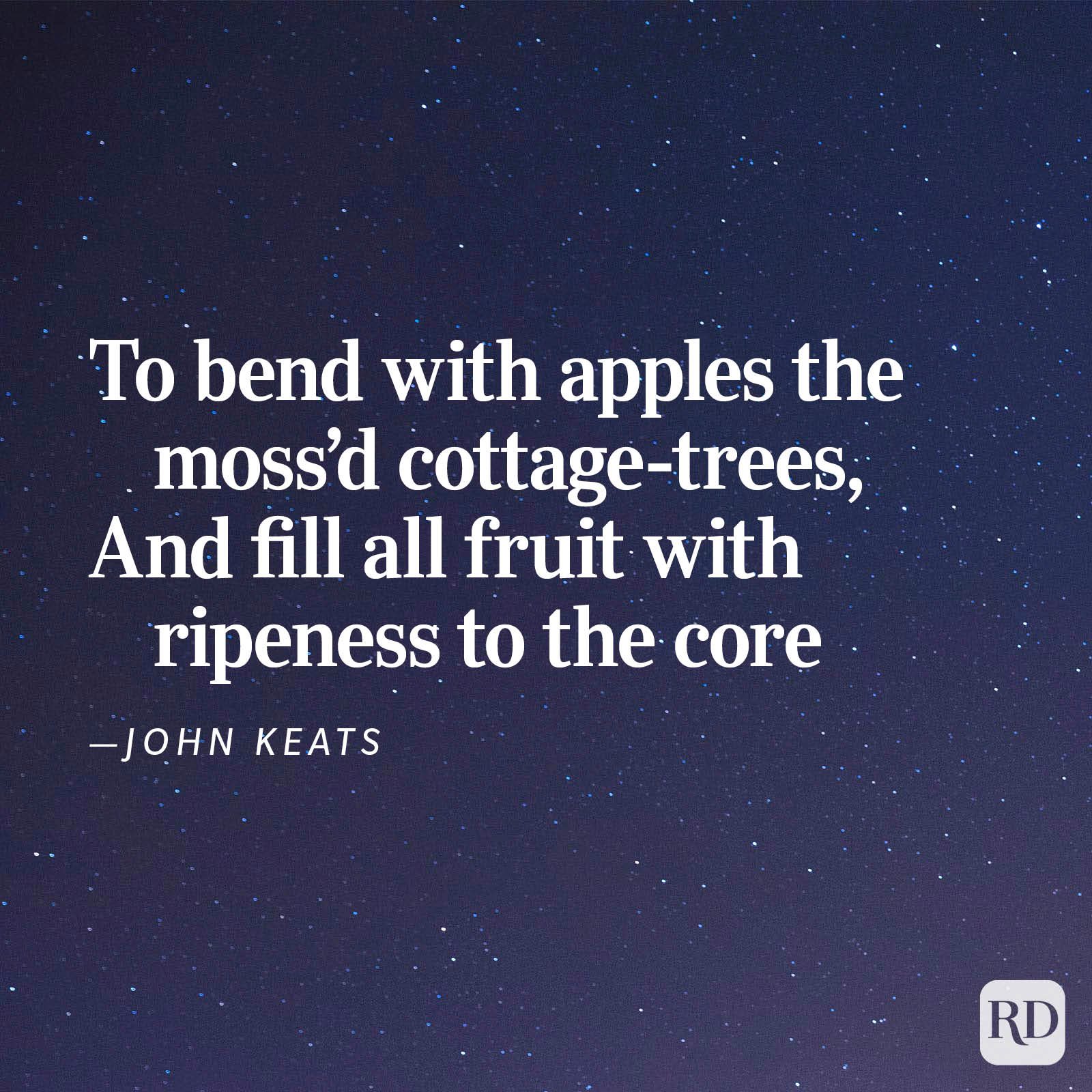 Quote by John Keats sits on a starry night background, expressing themes of nature and ripeness.