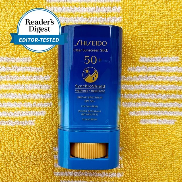 Sunscreen stick labeled 