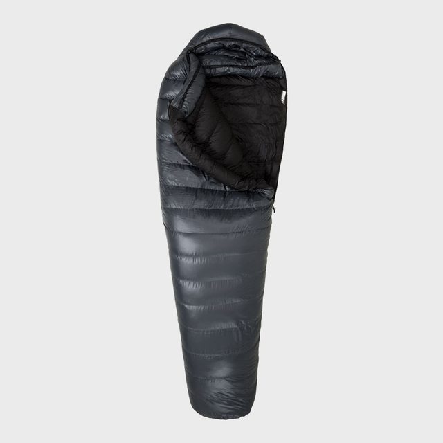 Sleeping bag is unzipped, revealing interior, against a plain white background.