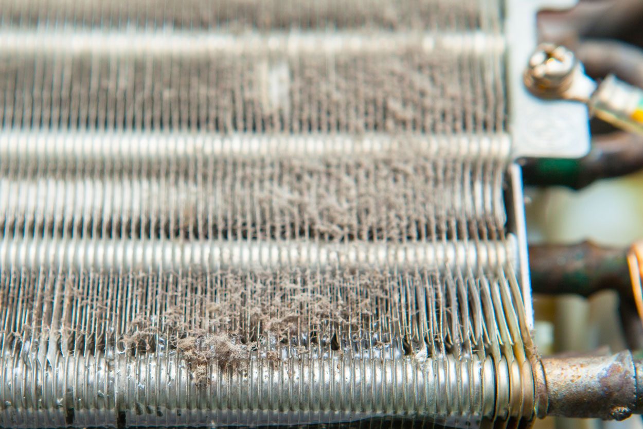 Dirty Dust On Air Conditioner Coil Fins