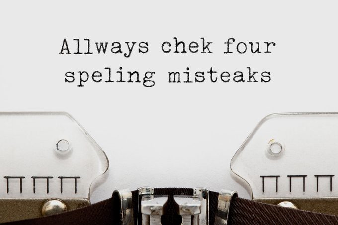 Text with errors Always Check For Spelling Mistakes typed on vintage typewriter with copy space