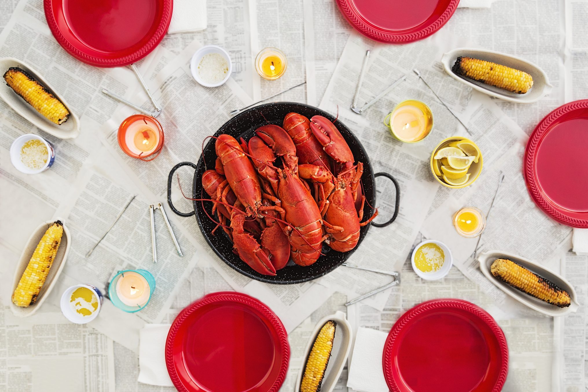 Plate with lobsters on dining table