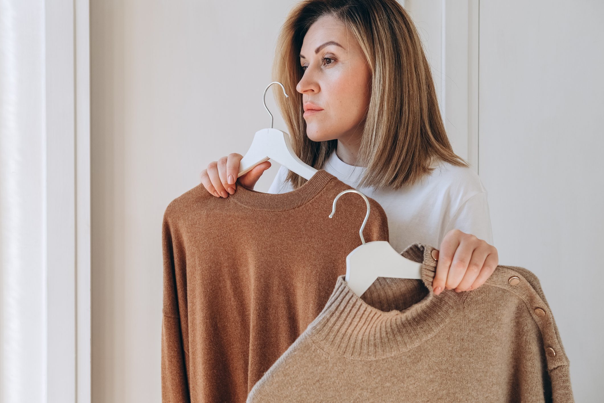 near the mirror in her home dressing room