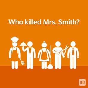 Silhouetted figures hold tools on orange background; text above asks, 