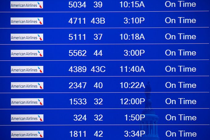 Flight Departure Board at Ronald Reagan Washington National Airport