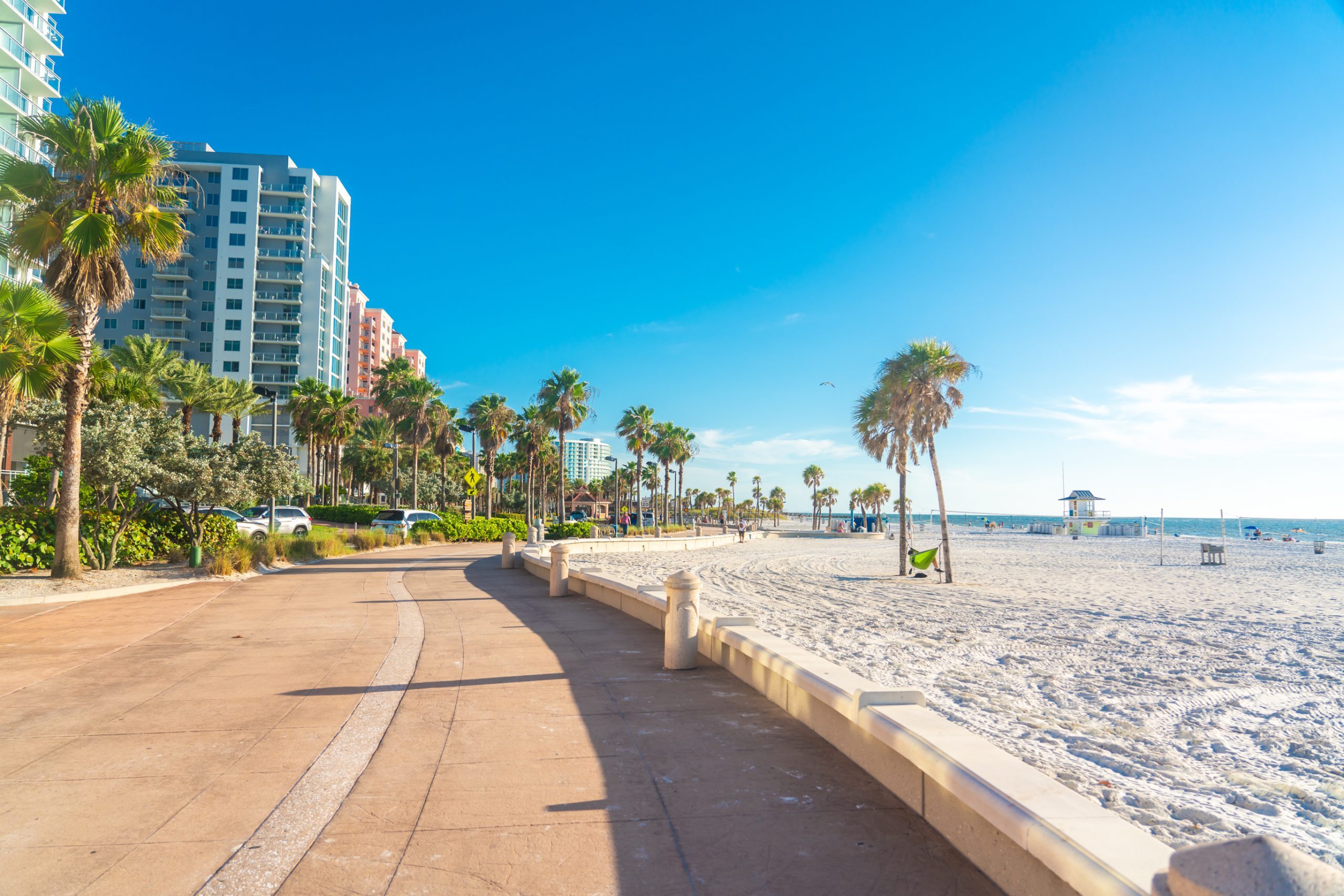 Clearwater beach with beautiful white sand in Florida USA