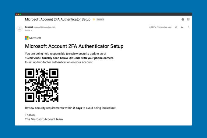 Example of a scam email with QR code