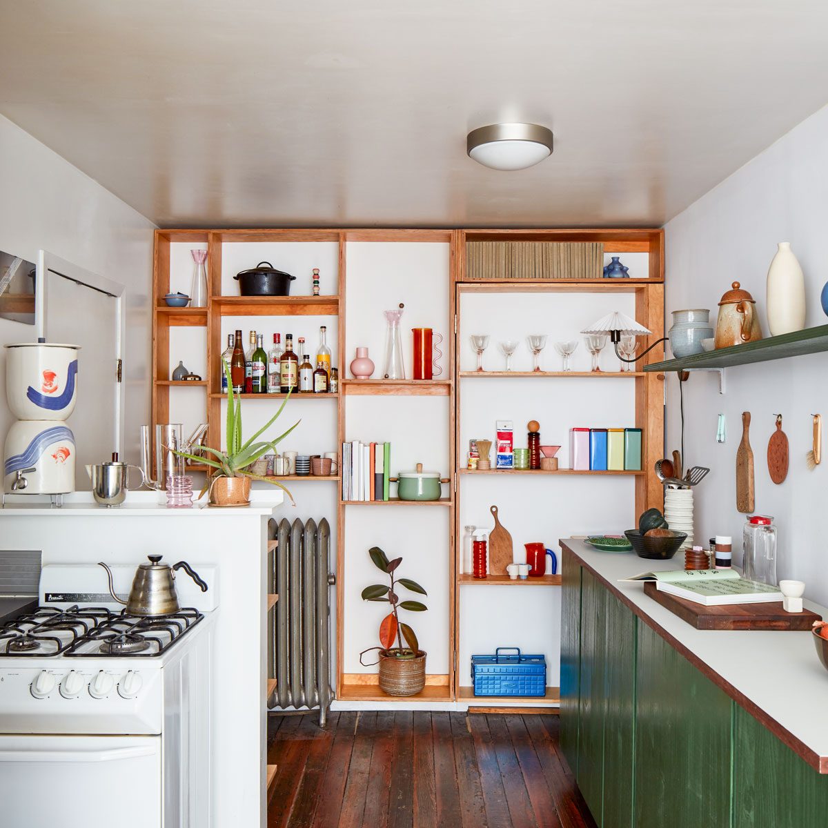 A Wall Of Shelves In Kitchen Room