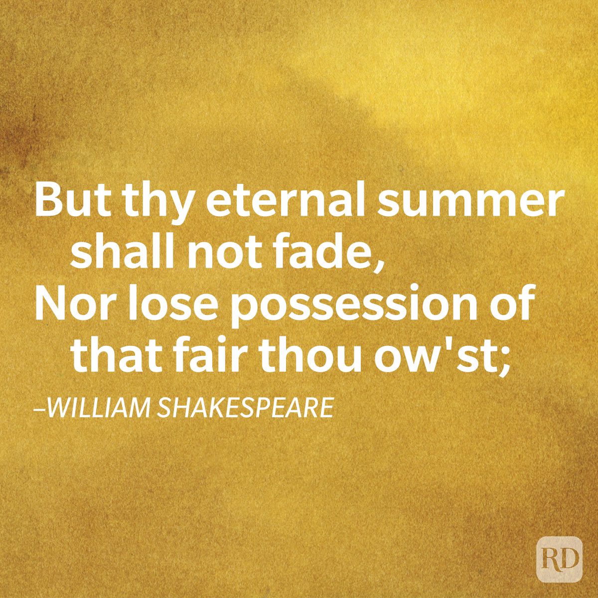 Text quotes a Shakespeare verse against a textured gold background.