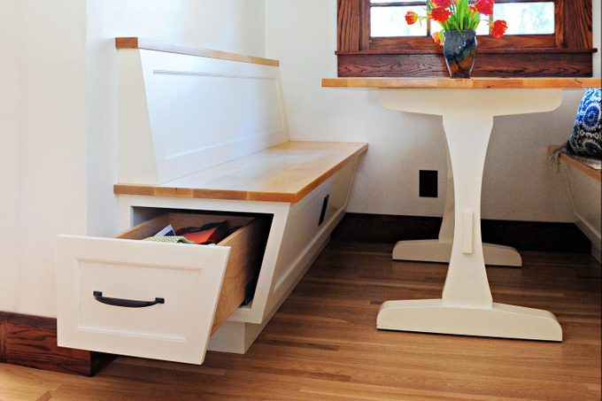 secret pull out storage drawer under kitchen table bench