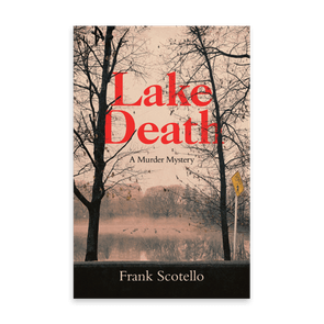 Book cover shows barren trees beside a misty lake. Title: 
