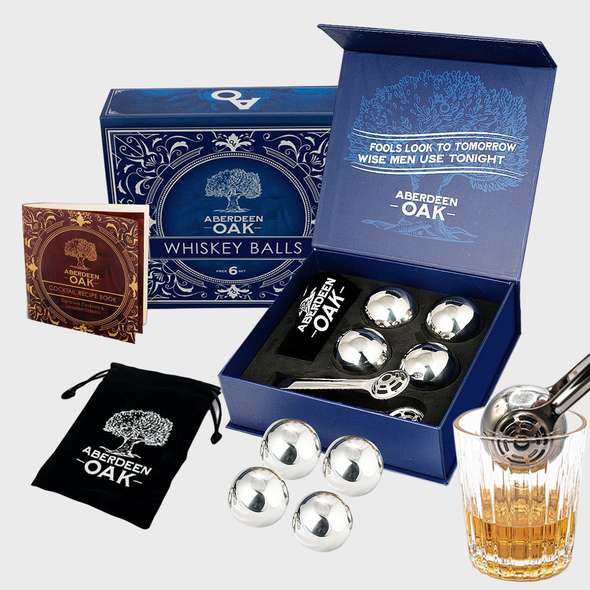 Aberdeen Oak Whiskey Stones Set