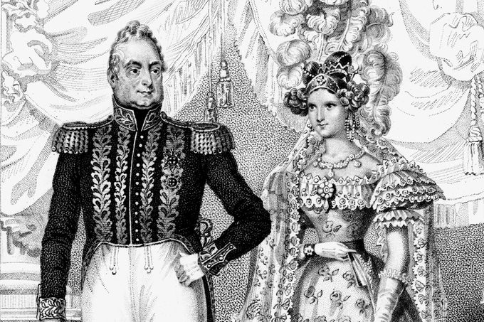 black and white sketch of William IV And Queen Adelaide