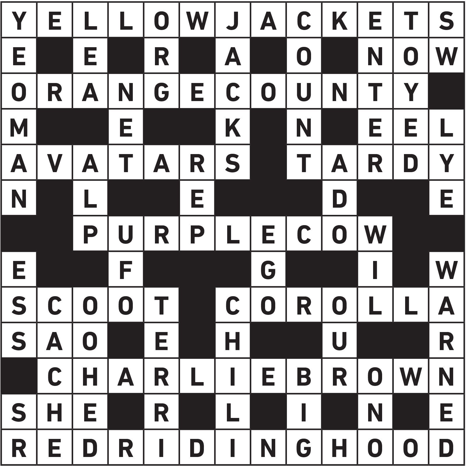 October 2022 Printable Crossword Answers