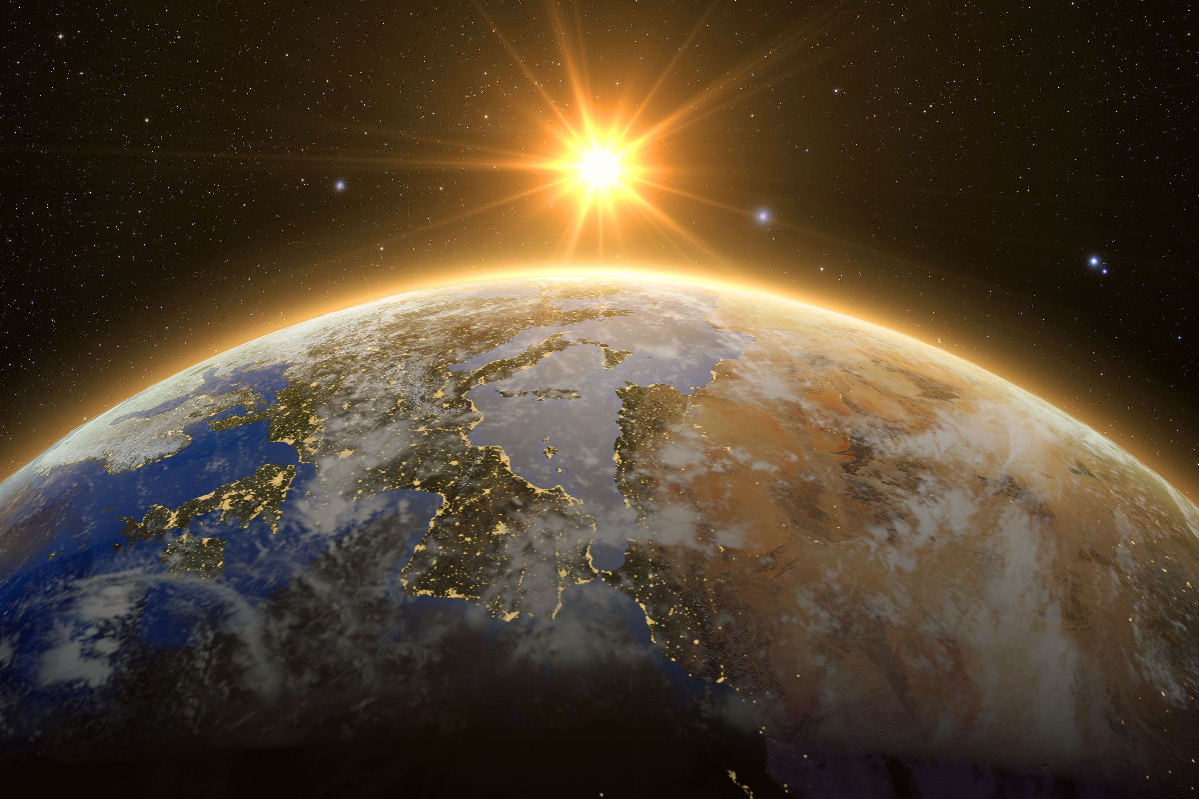 sun and earth in space