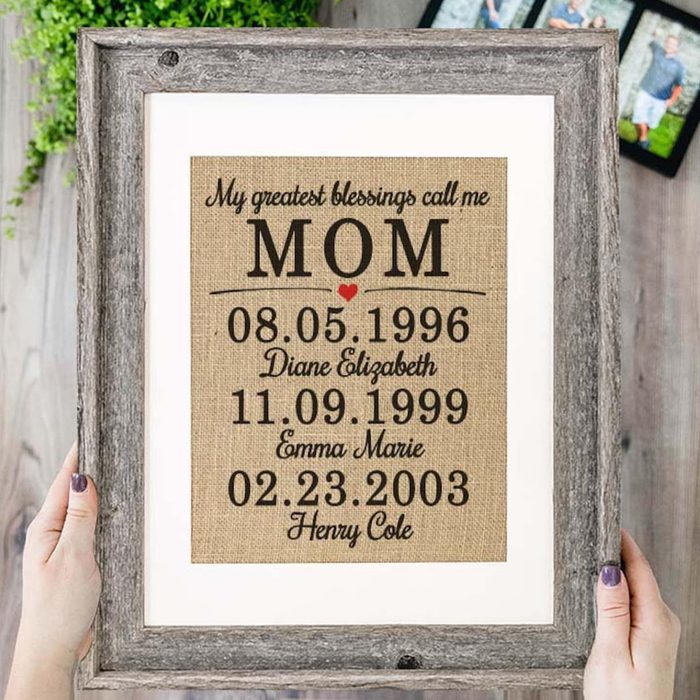 Framed sign features dates and names under 