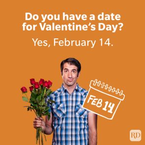 Man holding roses stands with a calendar date, 