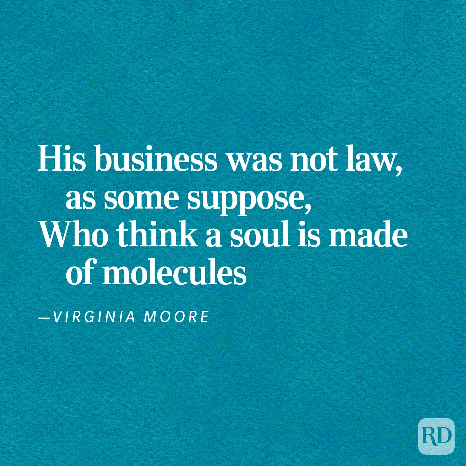 Text displays a quote by Virginia Moore on a textured blue background.