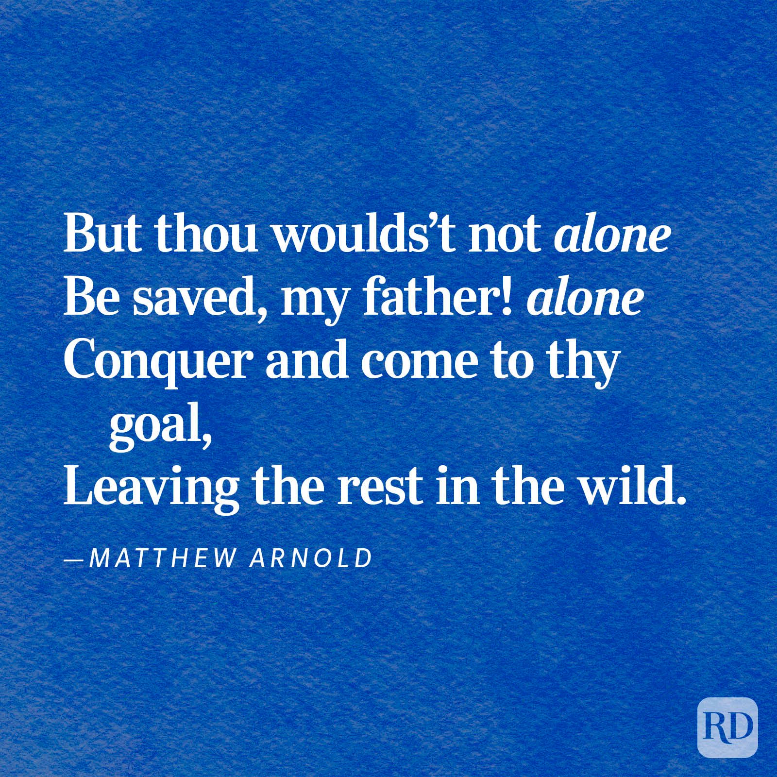 Text in white font appears over a blue textured background, featuring a quote by Matthew Arnold.