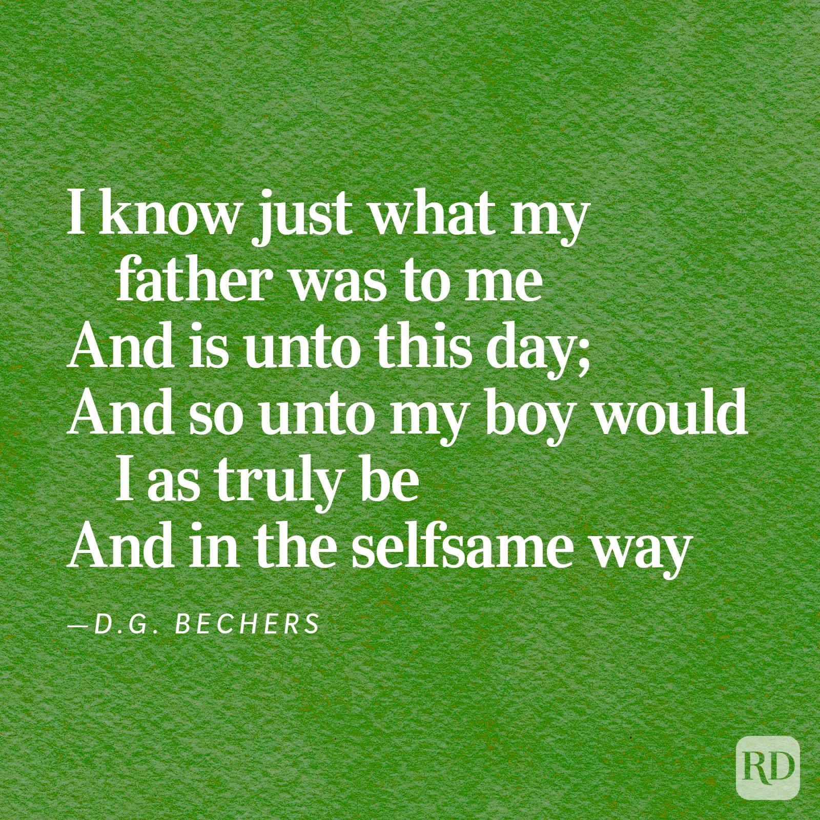 Text of a quote on a green textured background expresses generational reflection on fatherhood, attributed to D.G. Bechers.