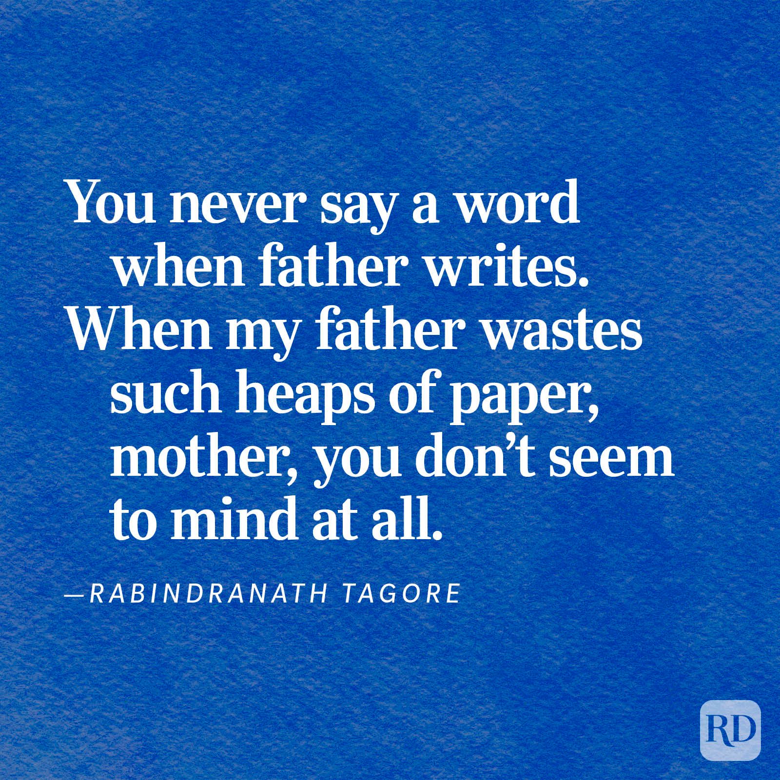 Text displays a quote by Rabindranath Tagore on a blue textured background.