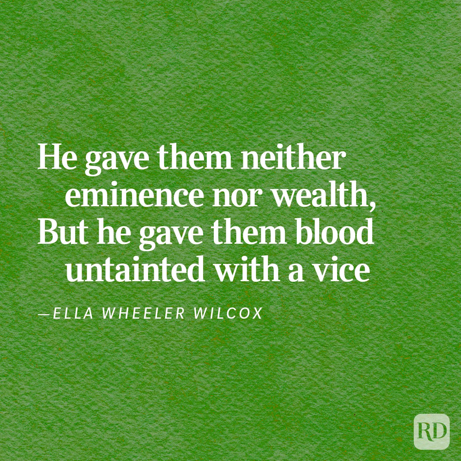 Text in white font quotes Ella Wheeler Wilcox against textured green background.