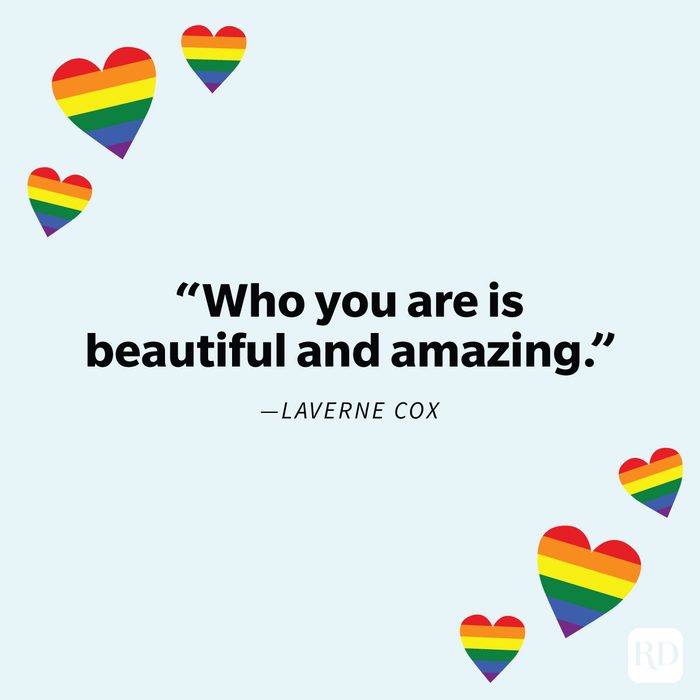 Inspiring Lgbtq+ Quotes To Celebrate Pride Every Day on blue background with pride flag in hearts