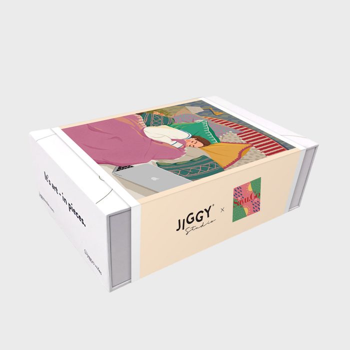 A box displays colorful artwork of a person lounging with a laptop. Text reads: 