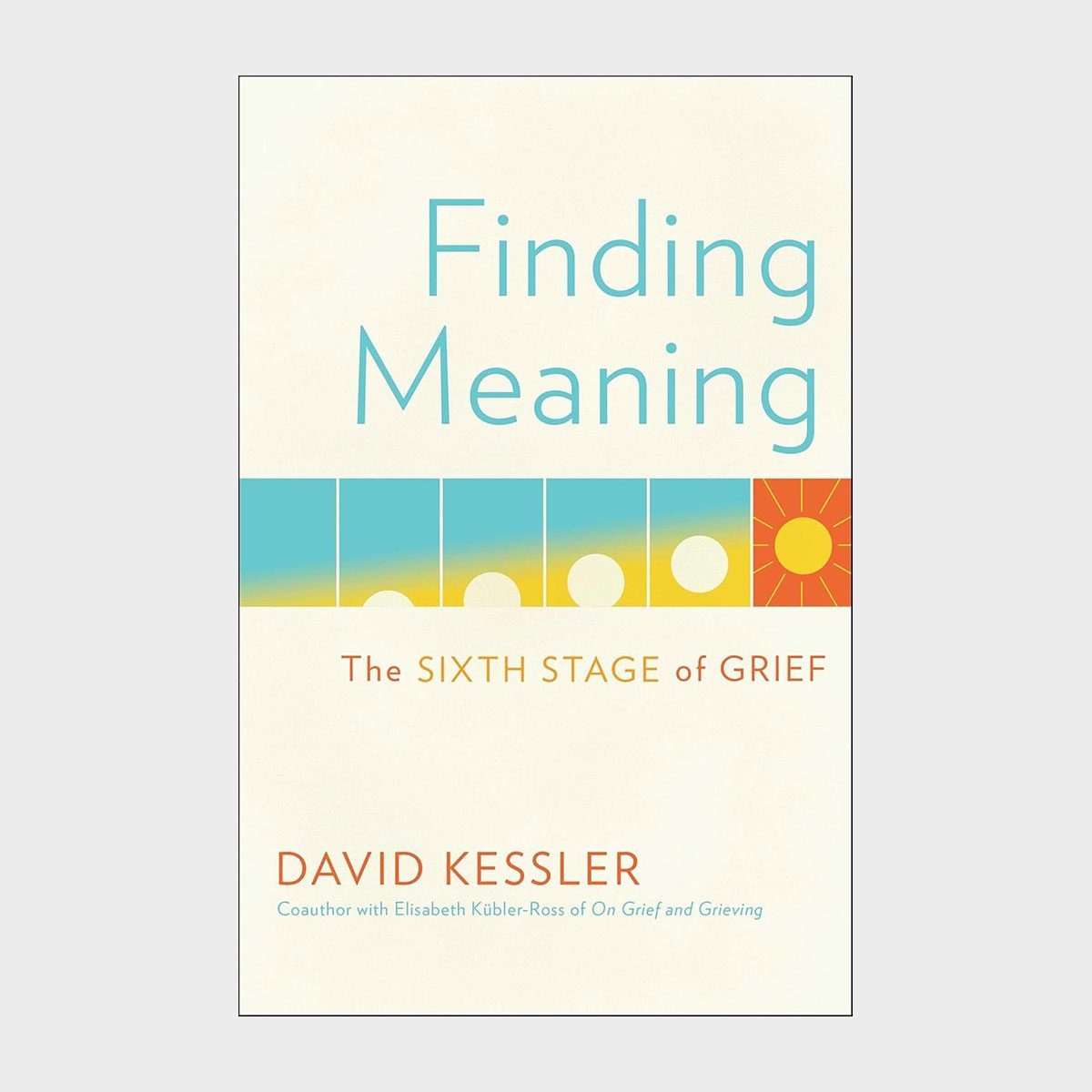 Book cover displays title "Finding Meaning," features abstract sun design, and credits author David Kessler, coauthor with Elisabeth KÃ¼bler-Ross of "On Grief and Grieving."