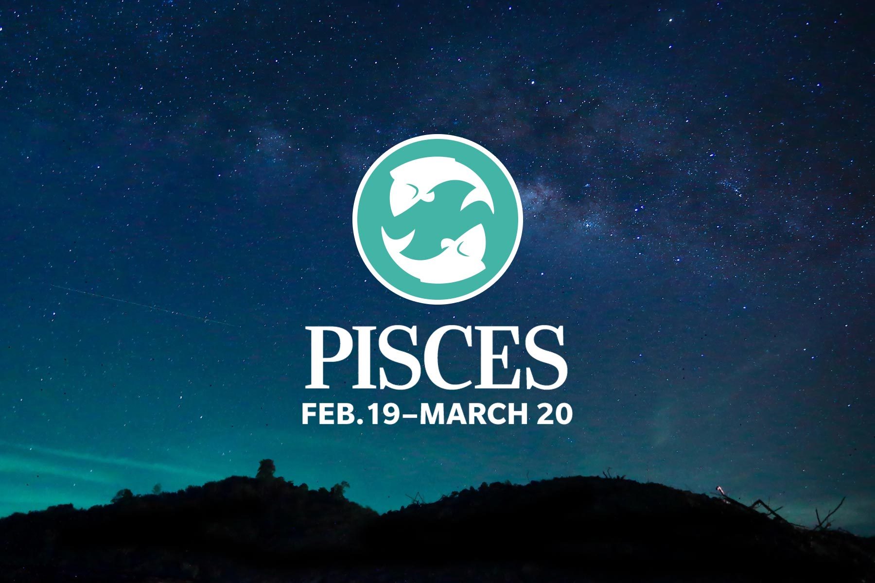 Zodiac Sign Colors Pisces on galaxy background, blue and turquoise