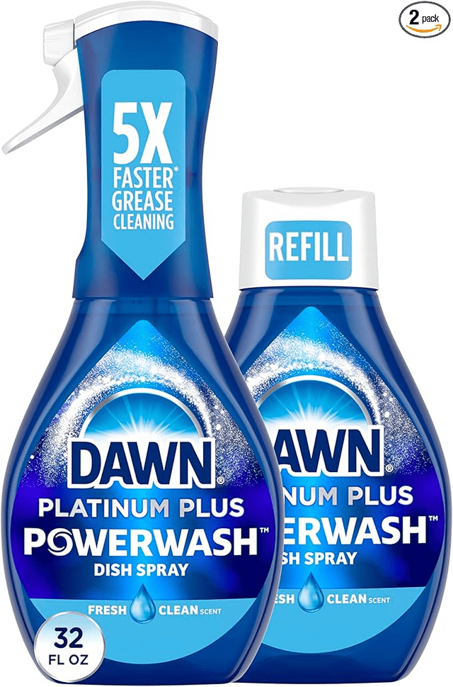 Dish spray bottle, labeled 