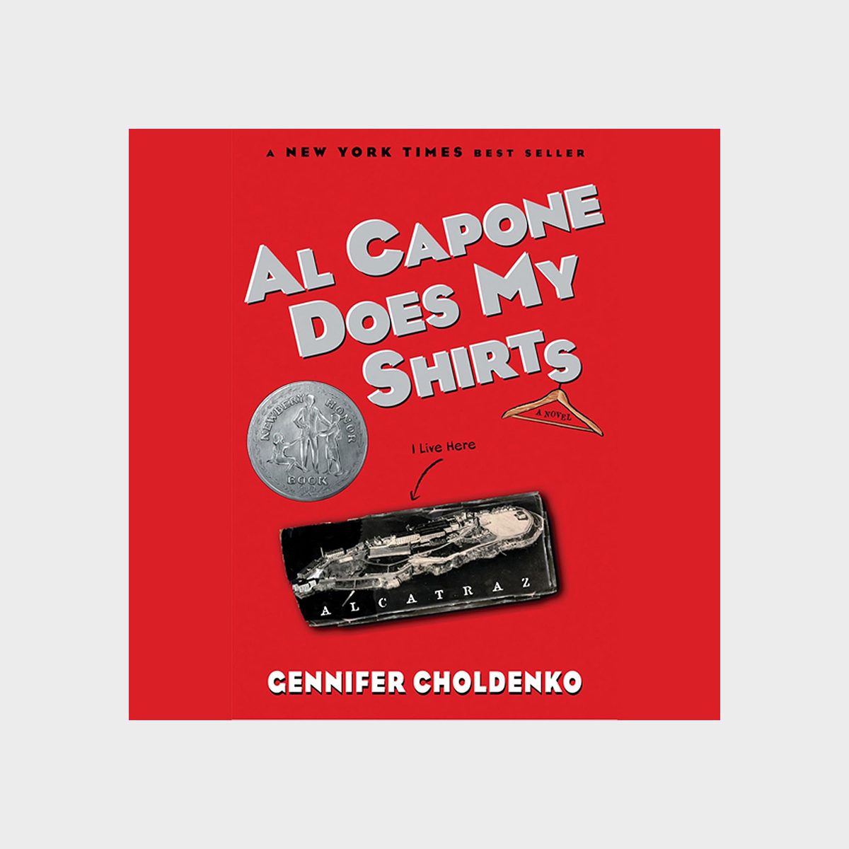 Book cover features title â€œAl Capone Does My Shirtsâ€ in bold text. Includes an image of Alcatraz and a coin on a red background.