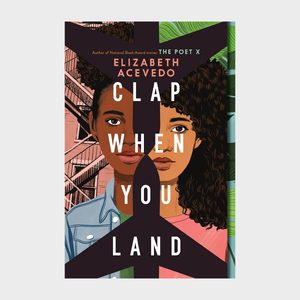 Two illustrated faces divided by airplane silhouette; text reads 