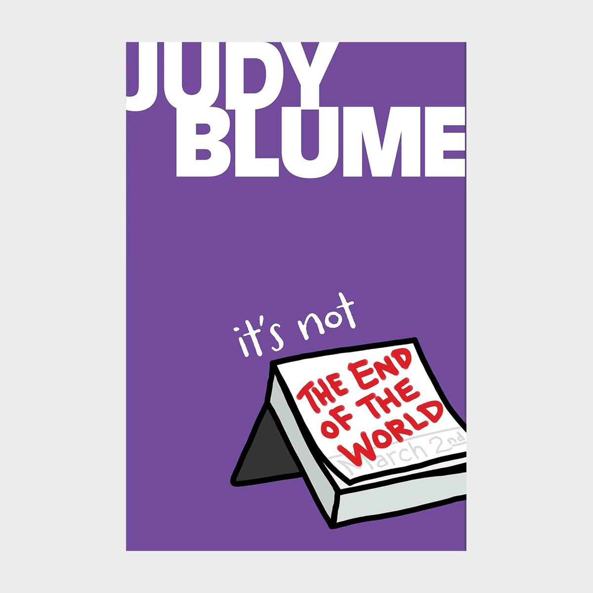 Book cover displays a calendar titled "it's not THE END OF THE WORLD" against a purple background. Large text reads "JUDY BLUME" at the top.
