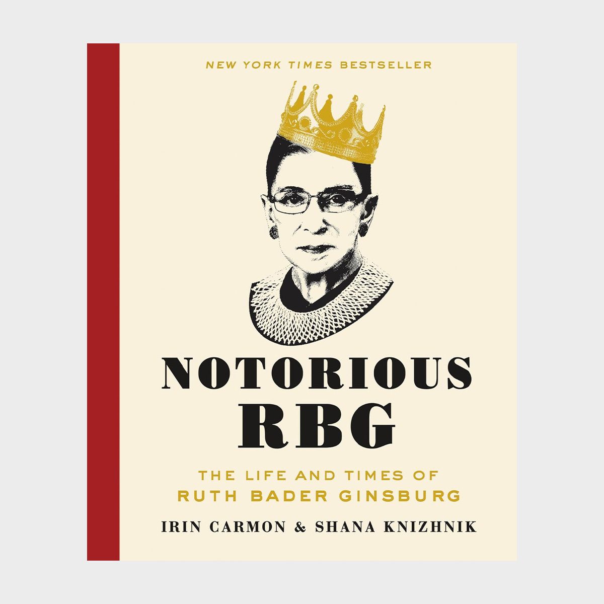 Illustration features a woman with glasses and a crown, centered on a book cover. Text reads: "NOTORIOUS RBG," subtitle about Ruth Bader Ginsburg.