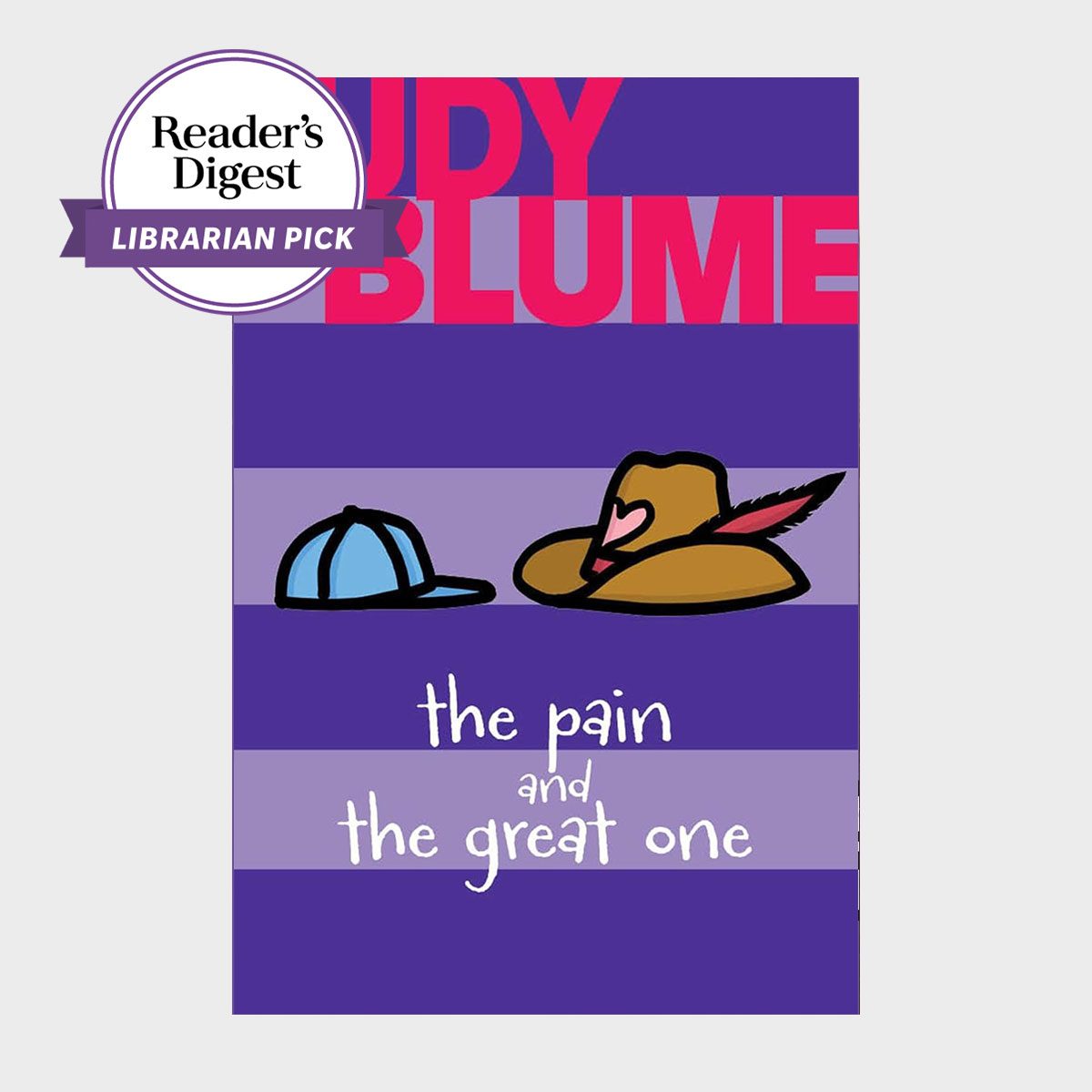 Two hats appear side-by-side; a blue cap and a brown cowboy hat with a feather. Text reads "the pain and the great one."