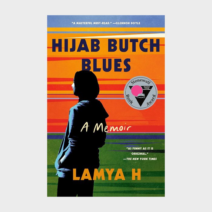 Silhouetted figure stands against colorful striped background. Book title: 