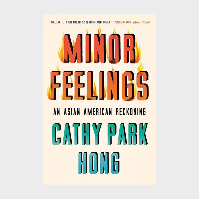 Book cover displays fiery text, 