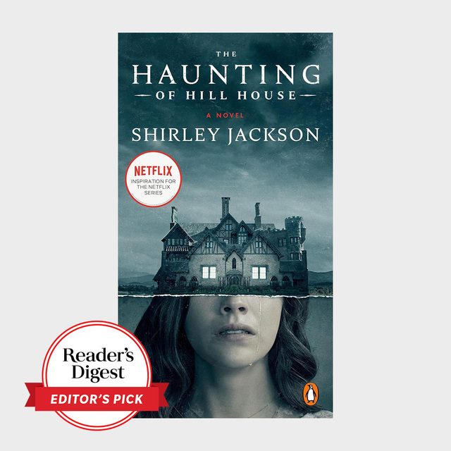 Book cover depicting a haunted house merging with a woman's face, set against a dark sky background. Text: 