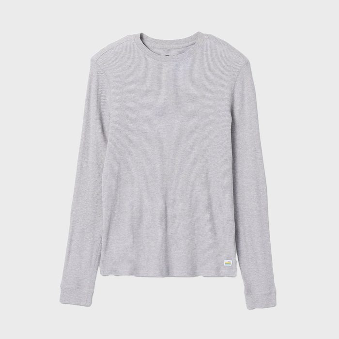 Gray long-sleeve shirt displayed frontally against a plain white background.