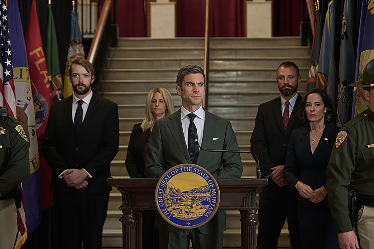 Wes Bentley as Jamie Dutton and Wendy Moniz as Governor Perry on episode 509 of Paramount Network's Yellowstone