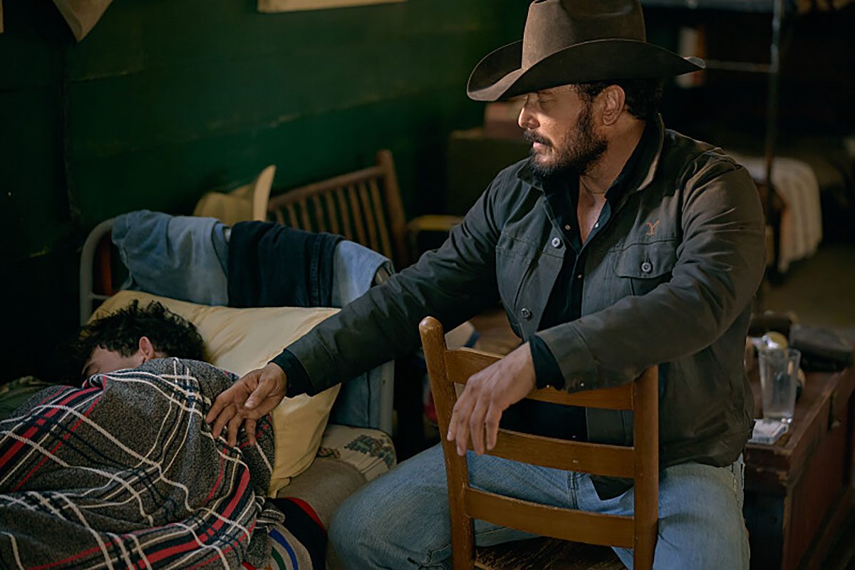 Finn Little as Carter and Cole Hauser as Rip Wheeler on episode 509 of Paramount Network's Yellowstone.
