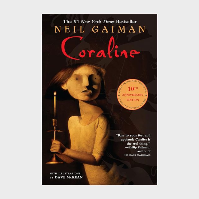 A girl holds a candle in dim light; a text overlay describes it as Neil Gaiman&acirc;&euro;&trade;s book 